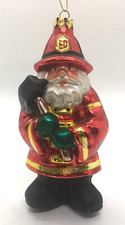 Kurt Adler Fireman Santa Ornament Large Hand Blown Glass Fire Fighter 6 1/2" H