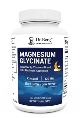 Dr. Berg's Magnesium Glycinate - Fully Chelated with Vitamin D & B6, 150 Veg Cap