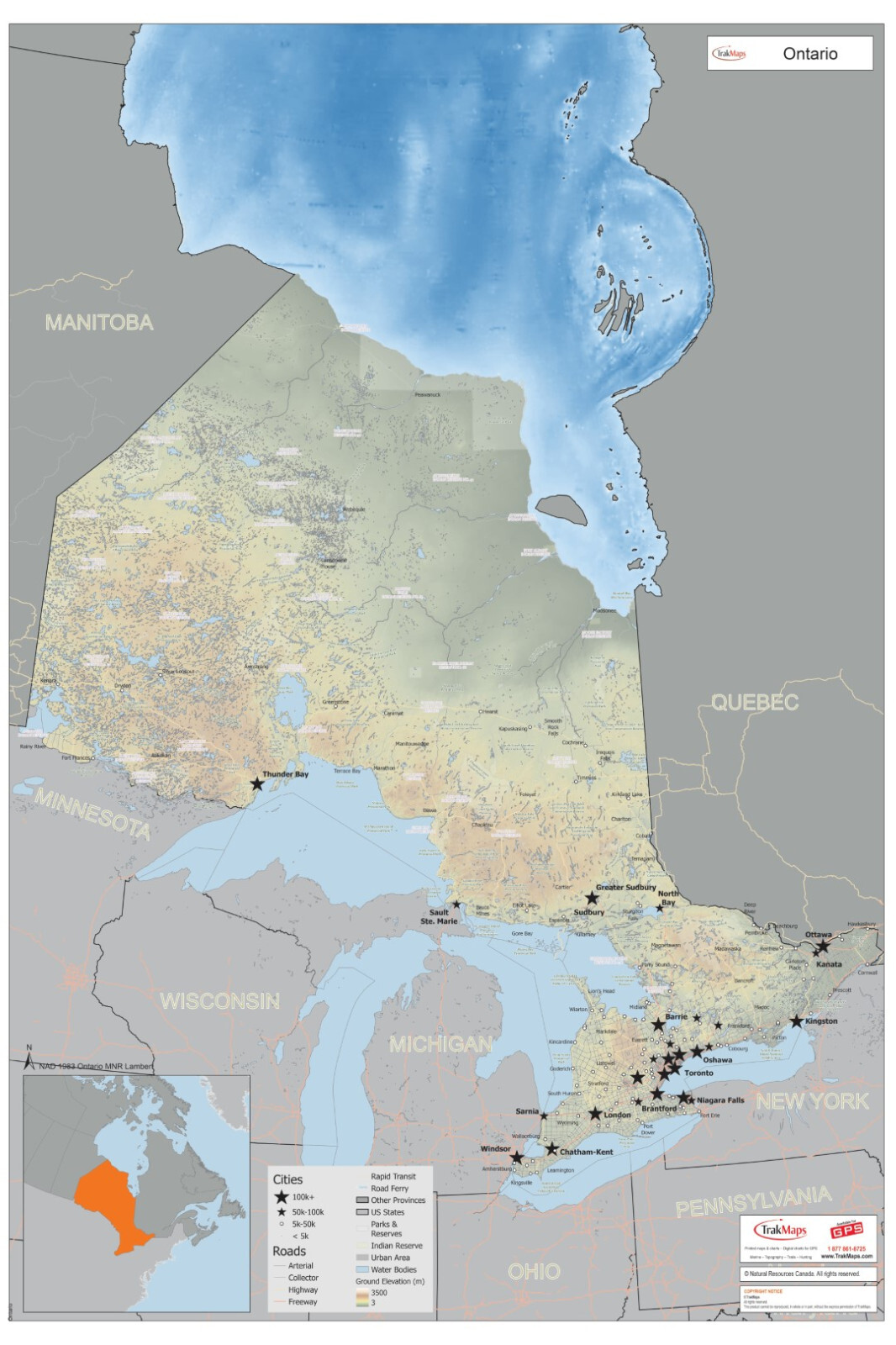 Topographic Wallmap - Ontario | Stretched Canvas | 20" x 30"