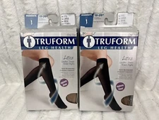 2 Pair TRUFORM Lites Ladies Sheer Open Toe Knee High 15-20mmHg Beige Large, New
