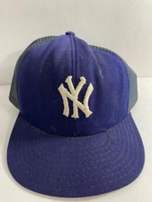 Vintage New York Yankees Snapback Trucker Hat 80s Blue Mesh MLB RARE