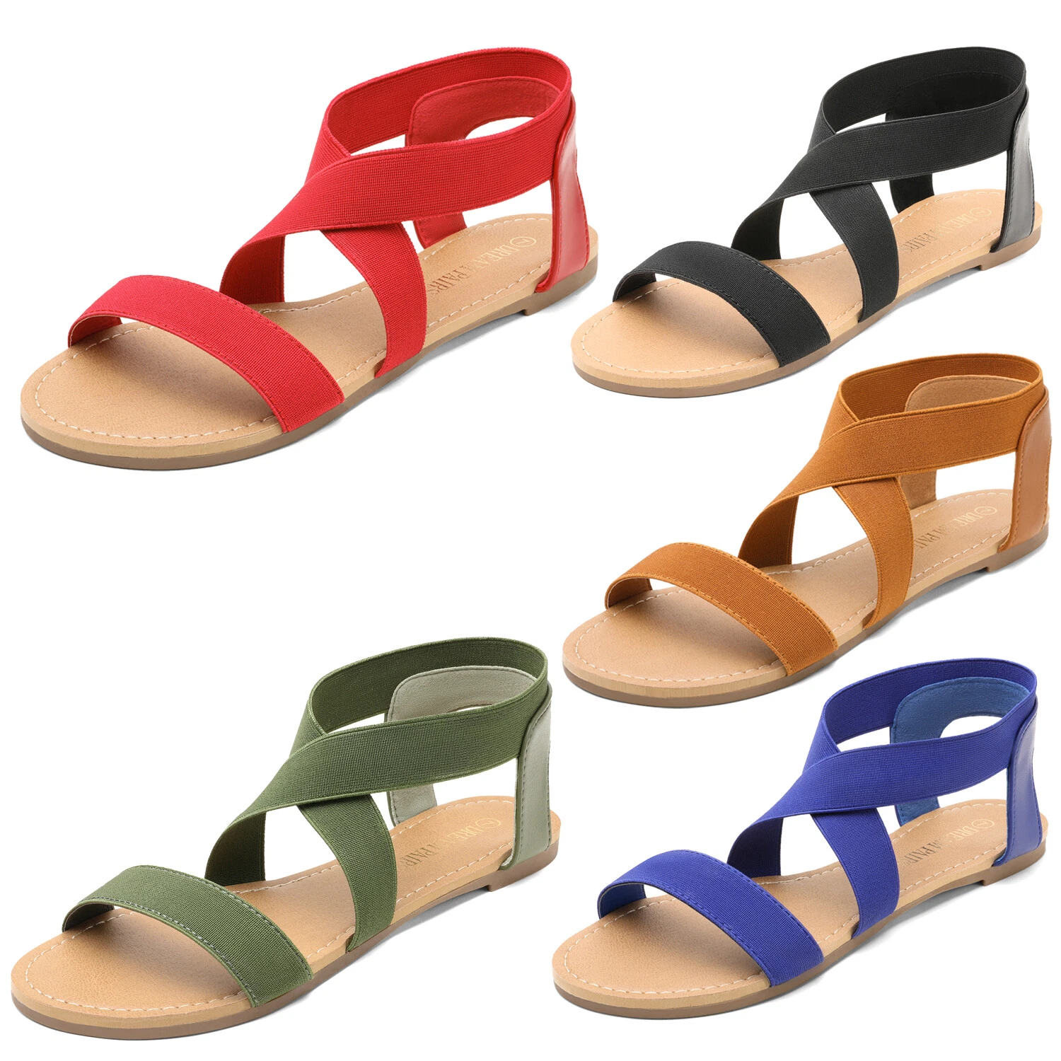 Women Chic Casual Sandals Flat Sandals Elastic Ankle Strap Gladiator Sandals