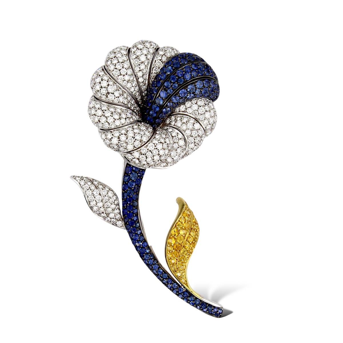 Vintage Flower Brooch Natural Diamond 5 CT and Blue Sapphire 6 CT