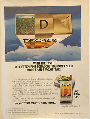 PRINT AD 1978 Decade Cigarettes 15 Fine Tobaccos Taste That Took 10 Yrs To  Make
