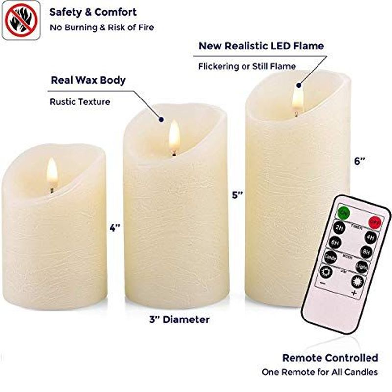 VENTA Set of 3 Realistic Flameless Ivory LED Candles with Remote 3x6 for sale online eBay