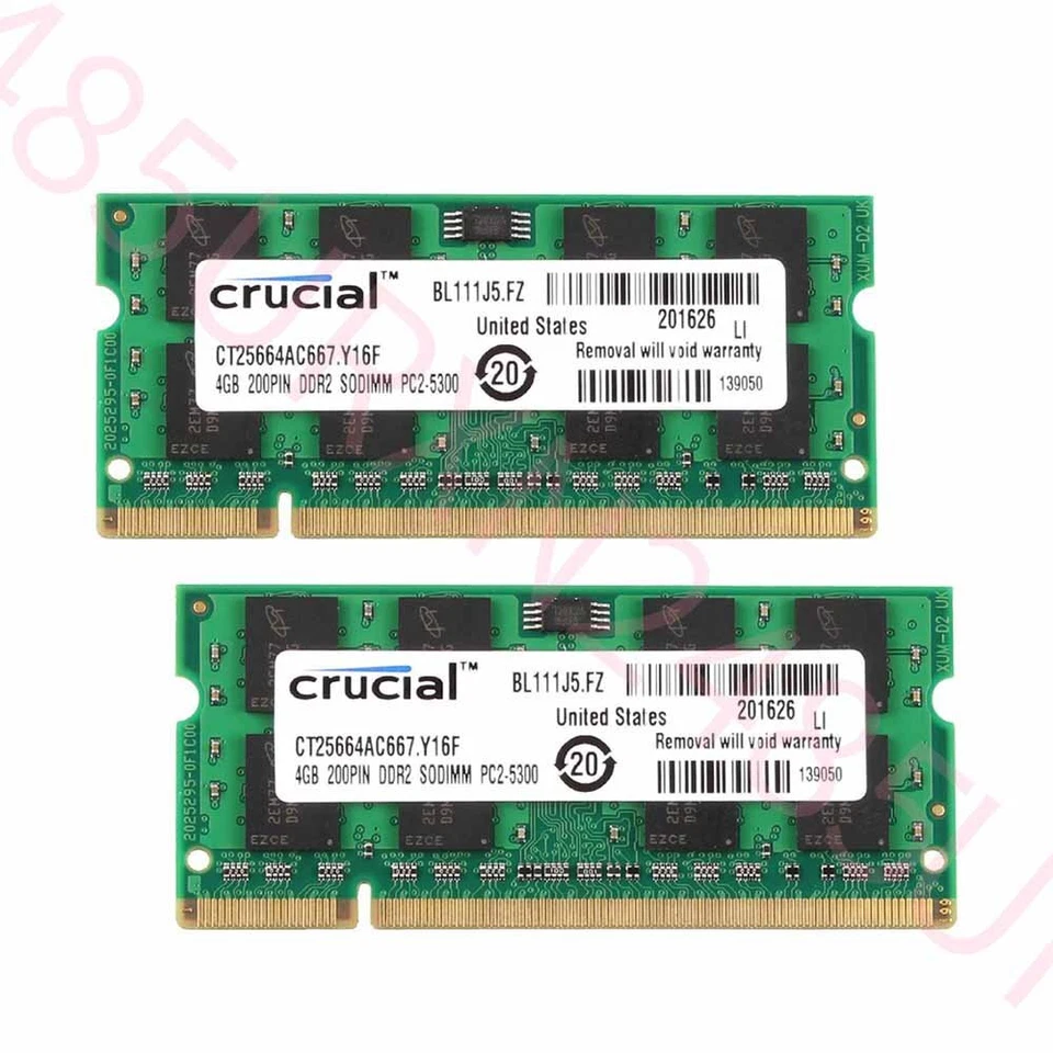 8GB 2x 4GB 2GB PC2-5300S DDR2 667MHz 200Pin SODIMM Laptop RAM For Crucial Lot UK - Image 2 of 4