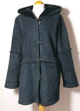 Julia S Roma Artificial Merino Fur Black Sheepskin Type Coat With Hood Size Uk14