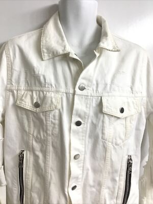Balmain White Denim Men's Slashed Sleeve Distressed Jacket Button