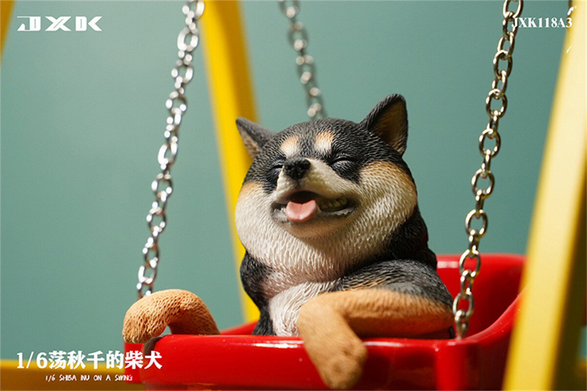JXK 1:6 Scale Shiba Inu On A Swing Model Dog Animal Decor