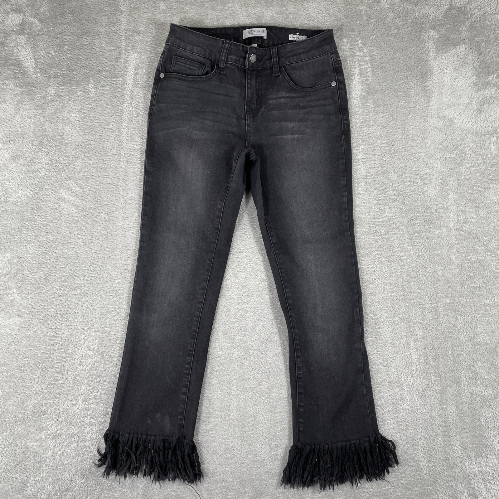 Judy Blue Cropped Jeans Womens 7/28 (26x23.5) Black Frayed Hem Stretch Denim