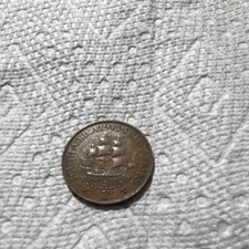 South Africa 1943 1 Penny Coin King George VI Ship Design Circulated