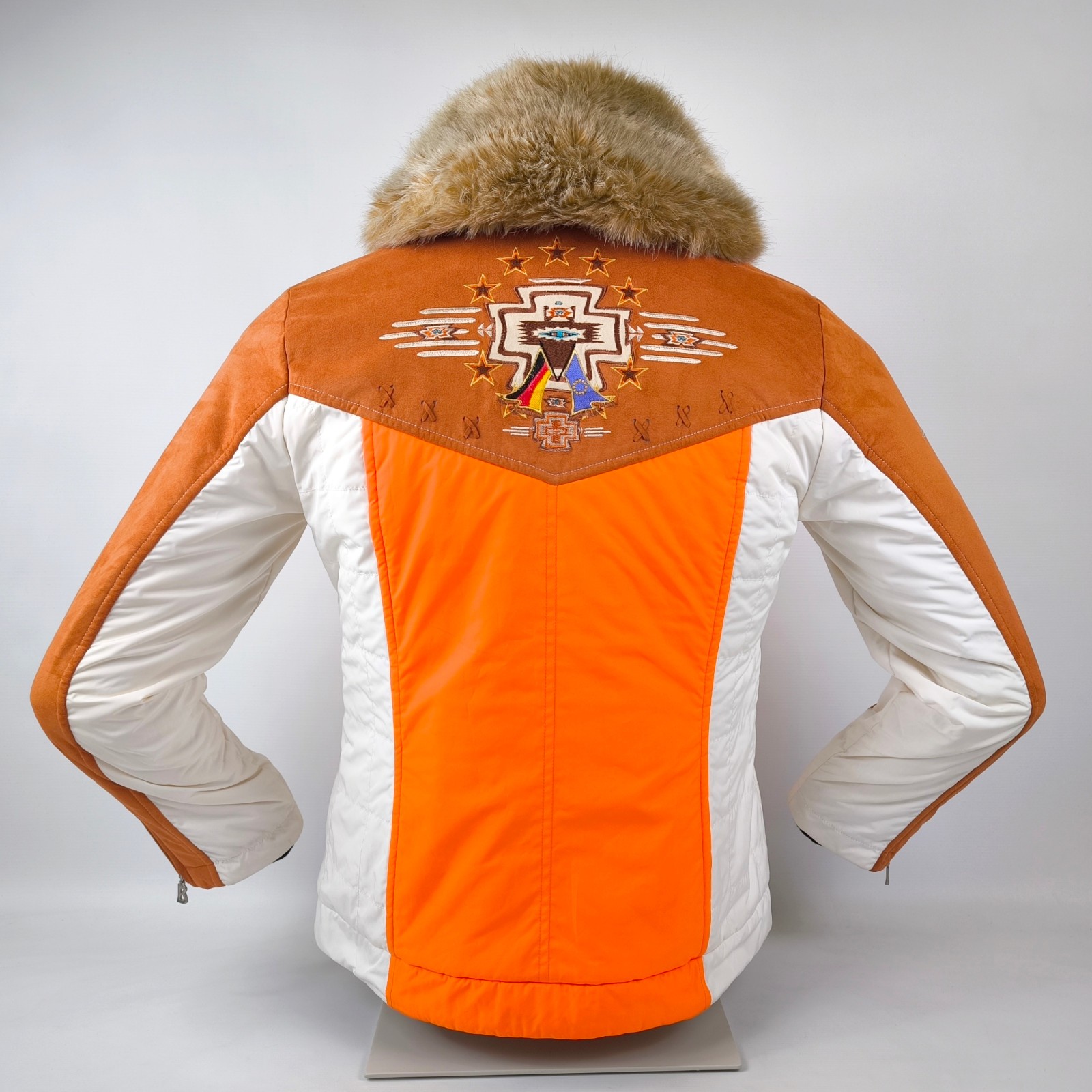 Bogner Skijacke weiß orange Damen Gr. 38 (S/M) Wildleder und Kunstpelz Besatz