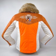 Bogner Skijacke weiß orange Damen Gr. 38 (S/M) Wildleder und Kunstpelz Besatz