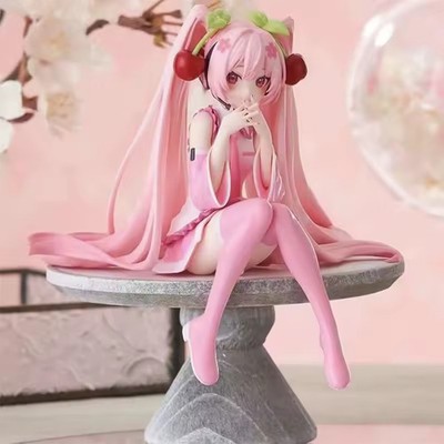 New Hatsune Miku Anime figure Pink dress Sitting Posture PVC Model Action Toys