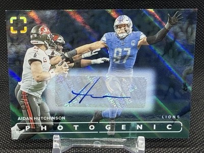 AIDAN HUTCHINSON 2024 PANINI PHOTOGENIC BLUE AUTOGRAPH AUTO #96 /25 LIONS