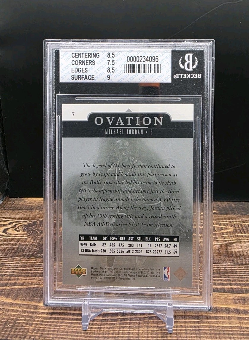 1998-99 Upper Deck Ovation Michael Jordan #7 Bulls PSA 8 view 2
