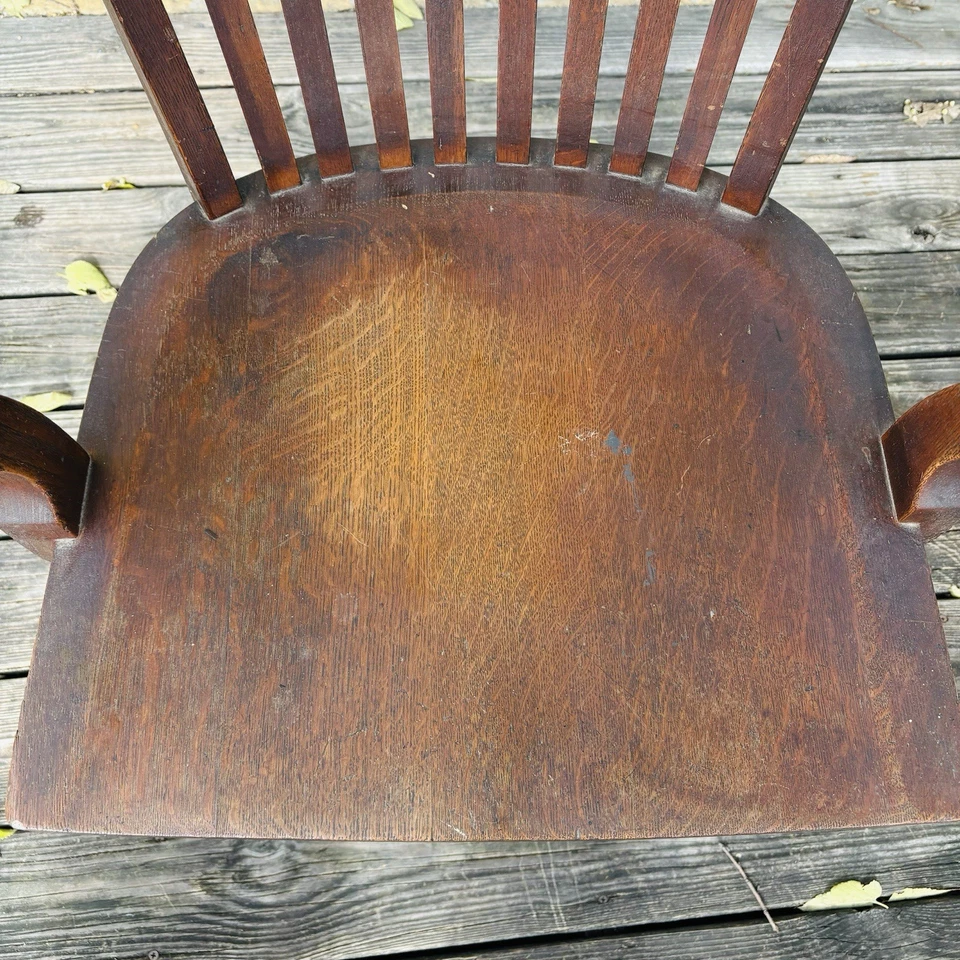 Antique Wood Bankers Office Swivel Desk Arm Chair Taylor Chair Co. Bedford Ohio - Image 4 of 4