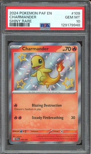 Pokemon TCG Scarlet Violet Paldean Fates #109 Charmander Baby Shiny PSA 10