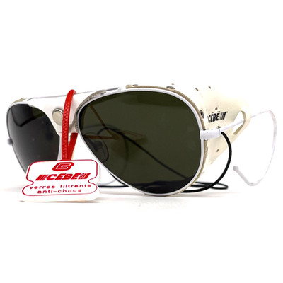 Vintage CEBE 197 glacier sport leather sunglasses - France 90's - Large - White