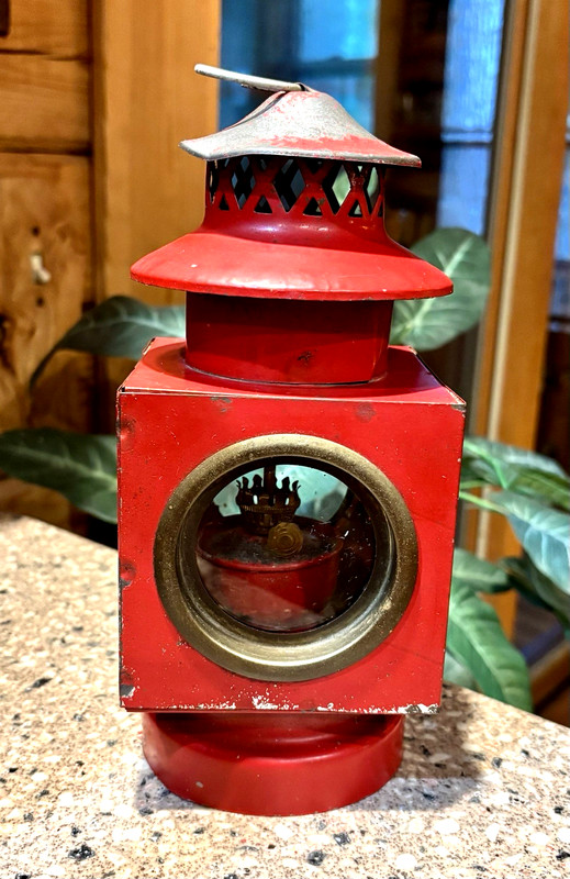 Vintage Apex Rectangular Red Metal 4 Window RR Style Lantern Decor Hong Kong