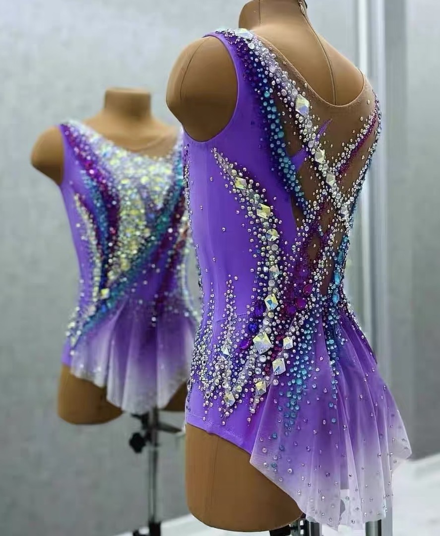 Rhythmic Gymnastics /girl Twirling Competition/Tap Costume Multicolor purple
