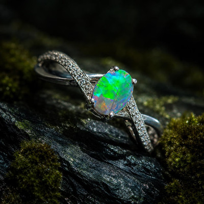 Doublet Fire Australian Opal Ring, 925 Sterling Silver  CZ Stone Women's Jewelry