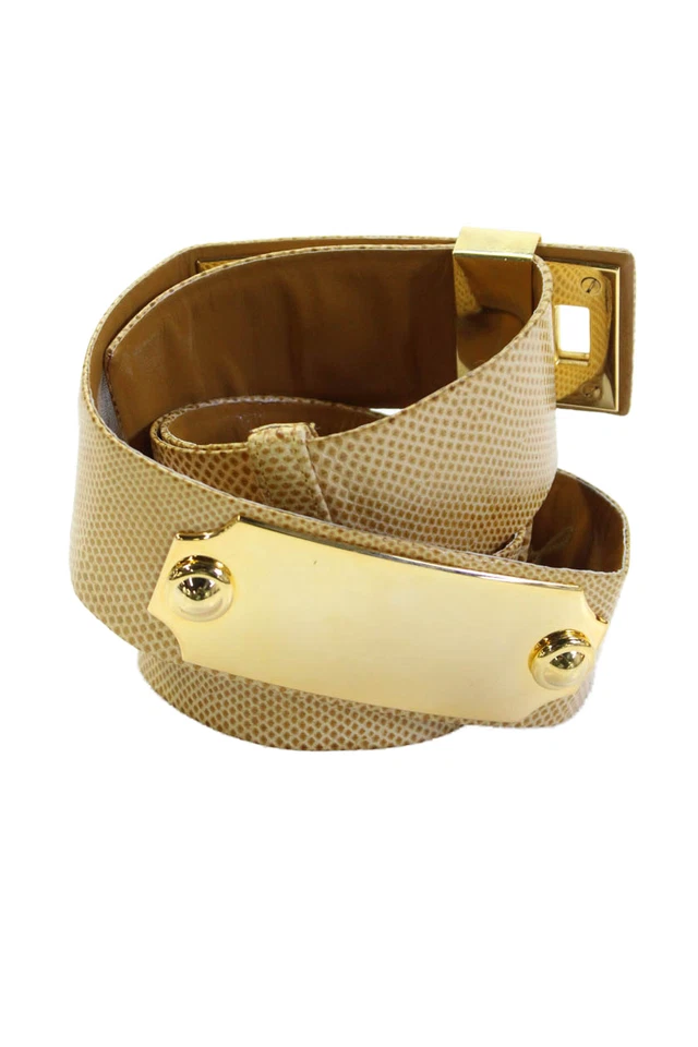Judith Leiber Womens Embossed Leather Turn Lock Closure Belt Yellow Size M - Image 2 of 4