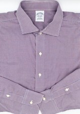 Brooks Brothers Mainline Shirt 17.5/35, Non Iron Supima Red Blue Micro Check