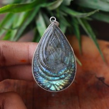 Blue Fire Oval Stone Pendant Jewelry: Guitar-Inspired Design, Handmade