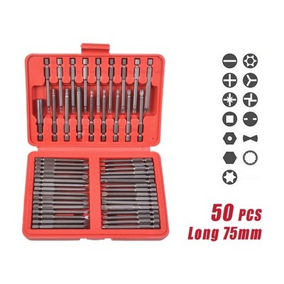50Pc 75mm Extra Long Security Bits Hex Torx Star Spline Flat Screwdriver Bit Set