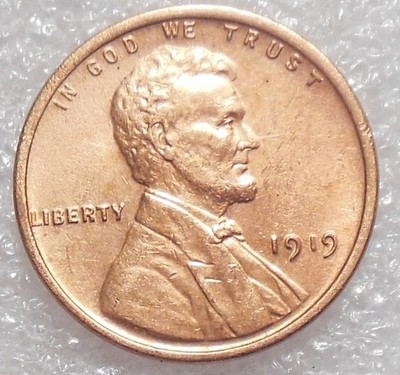 1919 RED/Brown About Uncirculated Lincoln Wheat Cent
