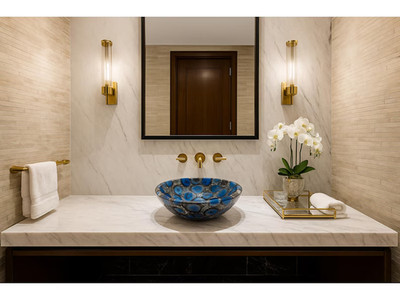Blue Agate Stone Sink,Luxury Gemstone Bathroom Basin,Handmade Vessel Sink