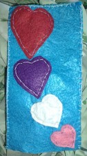 Handmade Cell Phone Case Blue Aqua Felt With 4 Heart Size 9 x 18 Cm