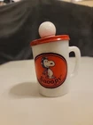 Vtg Avon SNOOPY Milk Glass Liquid Soap Mug Cup Empty 1969 Peanuts Dog Red White