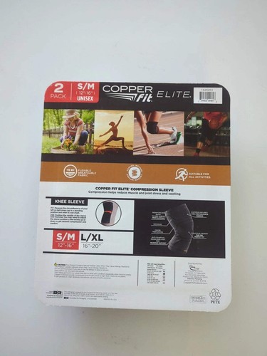 Copper Fit Elite Knee Compression Sleeve S/M 12-16 Inch 2 Pack Support ...
