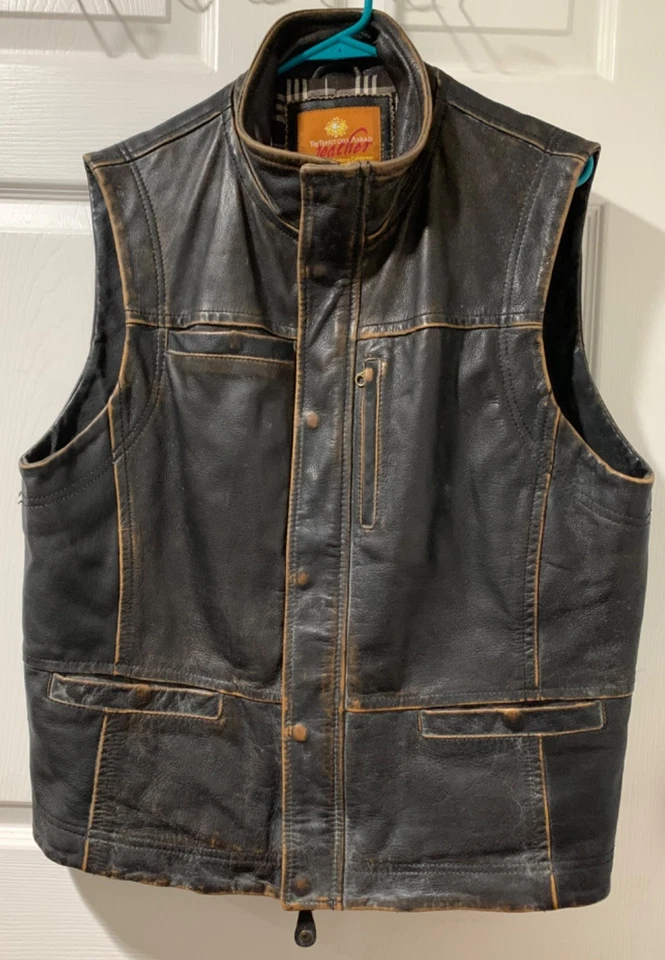 Vintage 1990s The Territory Ahead Brown Motorcycle Biker Vest Men's M - Image 4 of 4