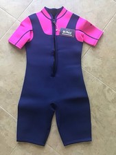 Girls Size 12 Surqo Neoprene Wetsuit Swimsuit Shorty Zip Front Pink Blue