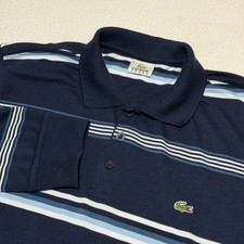 Lacoste Sport Mens Size 7 XXL Long Sleevve Polo Shirt Striped Blue/White