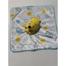 Disney Winnie the Pooh Baby Security Blanket Lovey Blue White Sun Cloud Plush