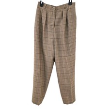 80s/90s VTG David N Pants Womens 6 Tan Wool Plaid Pleated High-Waisted Trousers