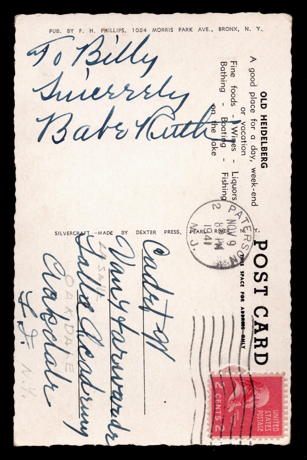 ORIGINAL BABE RUTH SIGNED PSA/DNA CERTIFIED 1941 POSTCARD BASEBALL AUTOGRAPH