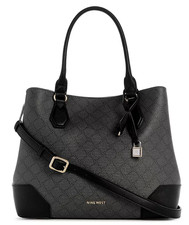 Nine West Satchel Brooklyn Black Onyx Crossbody Signature Logo 3-Compartment NWT