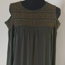 Michael Kors Green Cold Shoulder Round Neck K...