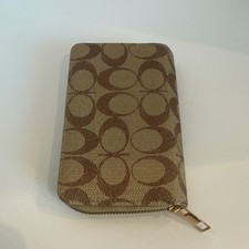 Brown Beige Zip-Around Logo Wallet with Credit Card Slots for Women