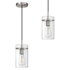 2-Pack Clear Glass Vintage Pendant Light,Brushed Nickel Finish for Kitchen Is...