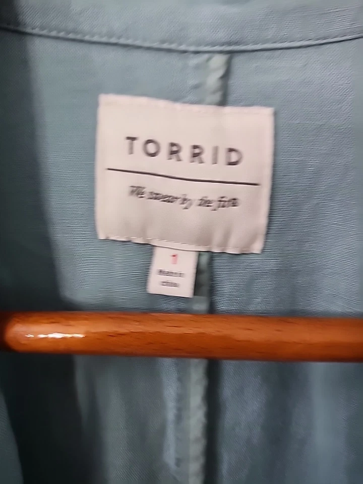 Blazer Torrid Mezcla Lino, Ligero, Azul, Talla 1, Bolsillos, Elástico Foto 2 de 4