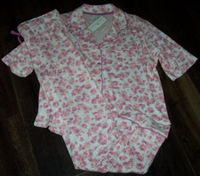 NWT Karen Neuburger White/Pink ROSE BLOOM FLORAL Pajama Set XL ELBOW SLEEVES