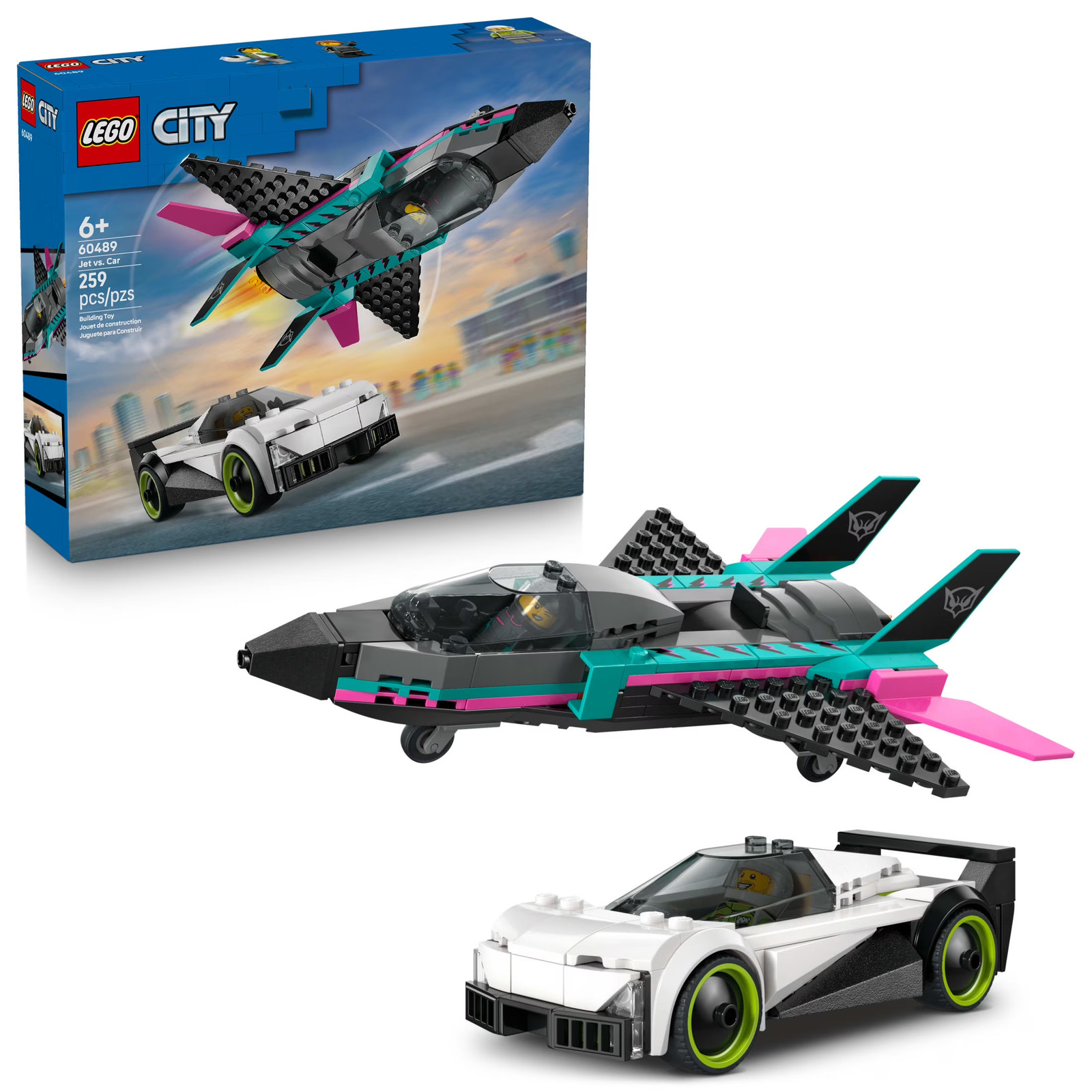 LEGO City Jet vs. Car Building Toys for Kids - Pretend Play Vehicles for Boys...