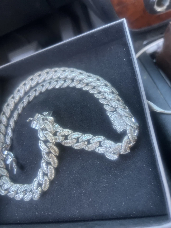 JUEGO COLLAR Y PULSERA MOSSINATE PLATA MOISSANITA HOMBRE ORO BLANCO 14K Foto 3 de 3