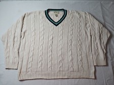 Vintage Eddie Bauer Cable Knit Pullover Sweater Oversized Cream Ivory Sz L 25x26
